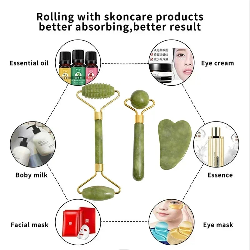 Ecobelle™︎ - Kit de Belleza Facial con Rodillo y Piedra de Jade Natural