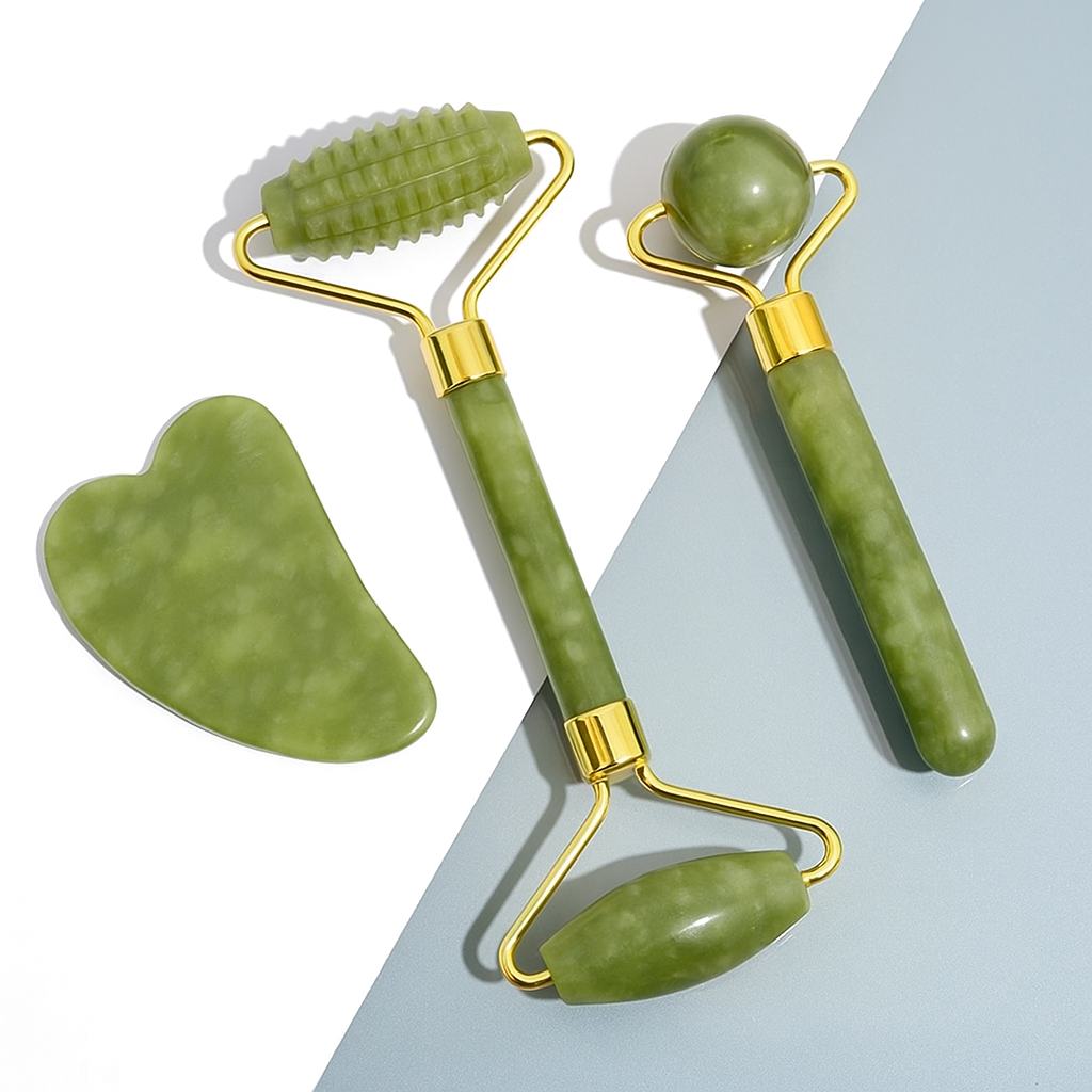 Ecobelle™︎ - Kit de Belleza Facial con Rodillo y Piedra de Jade Natural