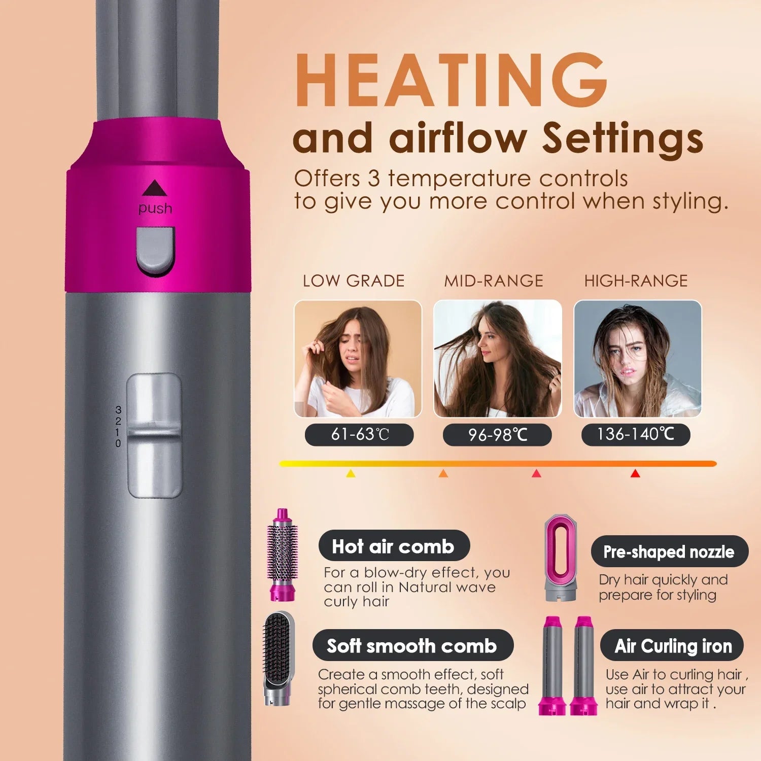 Ecobelle™︎ Cepillo Multifuncional 5 en 1 para Cuidado Del Cabello